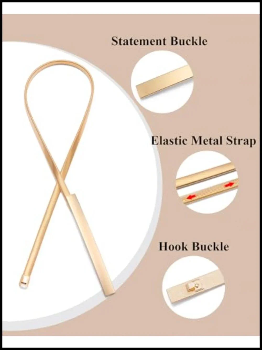 Women's Elastic Chain Belt with Gold-Tone Buckle - Skinny Stretch Waist Belt